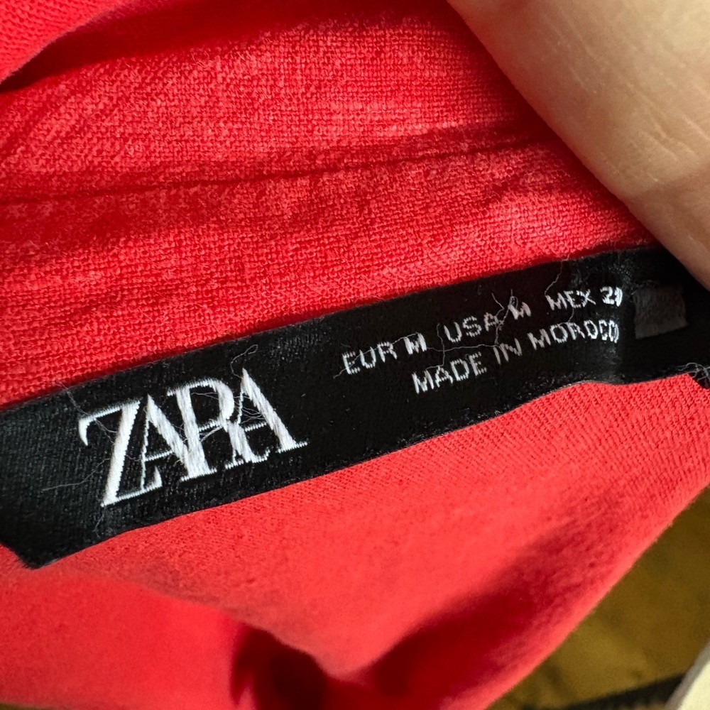 Zara cherry red sleeveless front button ruched linen blend midi dress sz M - Picture 5 of 15